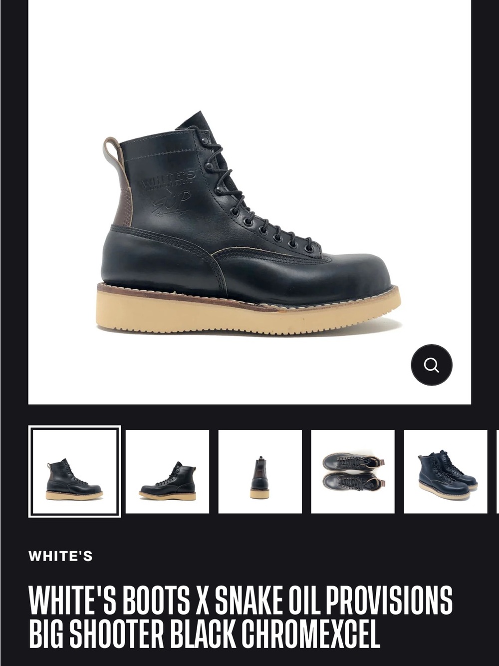 White's Big Shooter Black Leather Work Boot with Cream Wedge Sole